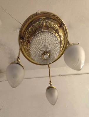 Czech Brass and Crystals Ceiling Lamp, 1900s-RGF-1215578