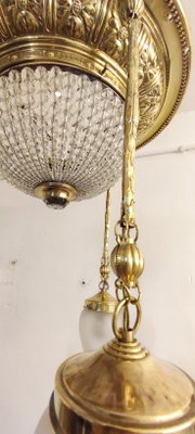 Czech Brass and Crystals Ceiling Lamp, 1900s-RGF-1215578