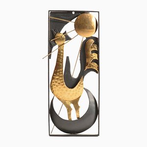 Czech Brass & Metal Rooster Wall Art, 1970s-UL-895821