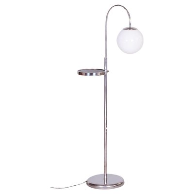 Czech Chrome Floor Lamp in Steel & Milk Glass, 1930s-WHY-1734489