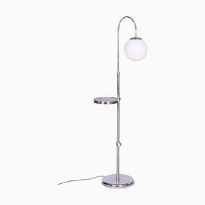 Czech Chrome Floor Lamp in Steel & Milk Glass, 1930s-WHY-1734483