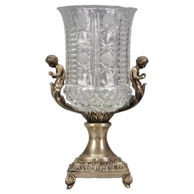 Czech Crystal Glass and Brass Vase with Cherubs, 1970s-KEG-1749323