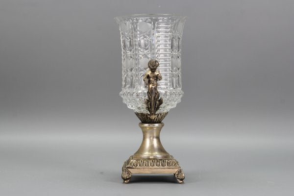 Czech Crystal Glass and Brass Vase with Cherubs, 1970s-KEG-1749323