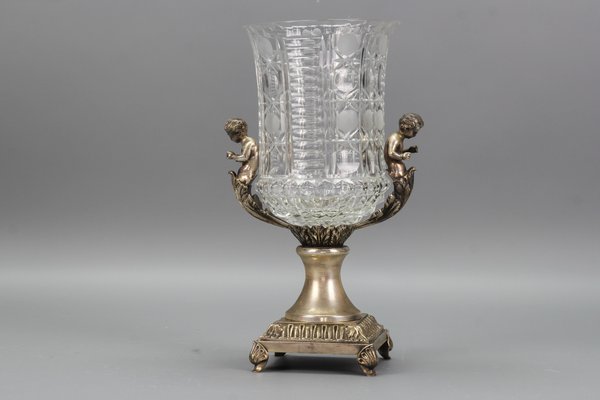 Czech Crystal Glass and Brass Vase with Cherubs, 1970s-KEG-1749323