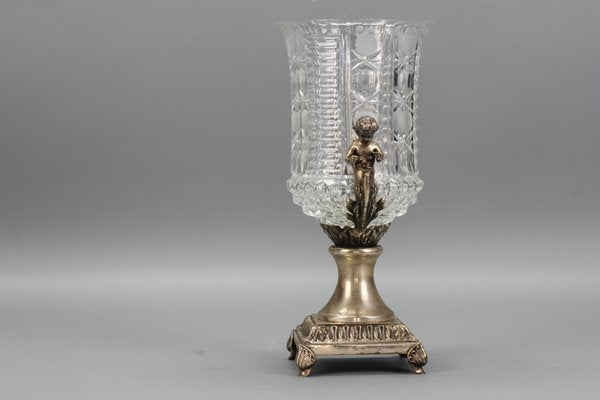 Czech Crystal Glass and Brass Vase with Cherubs, 1970s-KEG-1749323