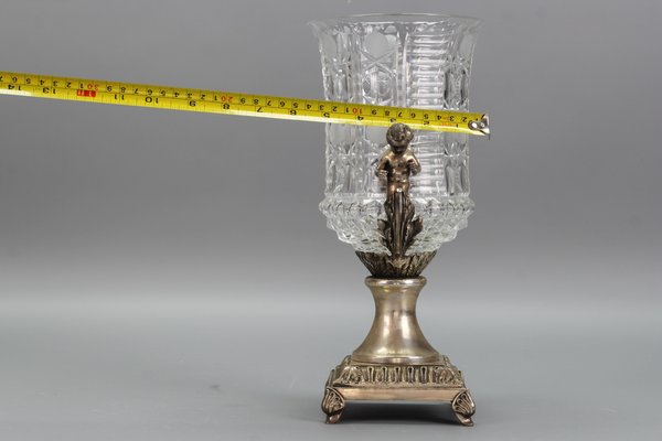 Czech Crystal Glass and Brass Vase with Cherubs, 1970s-KEG-1749323