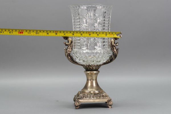 Czech Crystal Glass and Brass Vase with Cherubs, 1970s-KEG-1749323