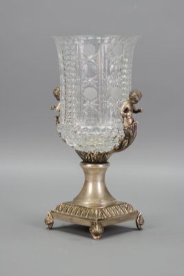 Czech Crystal Glass and Brass Vase with Cherubs, 1970s-KEG-1749323