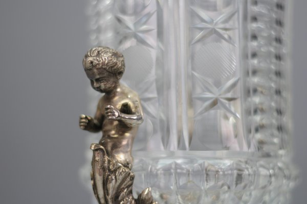 Czech Crystal Glass and Brass Vase with Cherubs, 1970s-KEG-1749323