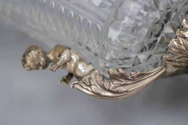 Czech Crystal Glass and Brass Vase with Cherubs, 1970s-KEG-1749323