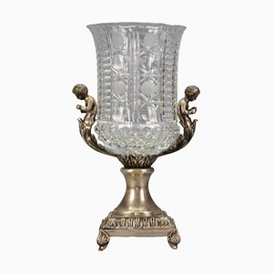 Czech Crystal Glass and Brass Vase with Cherubs, 1970s-KEG-1749323