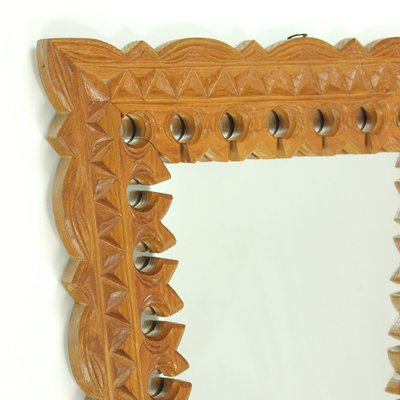 Czech Hand-Carved Wooden Mirror, 1950s-UL-586444