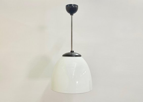 Czech Sunburst White Milk Glass and Bakelite Pendant Lamp from Napako, 1930s-ZCY-1375893