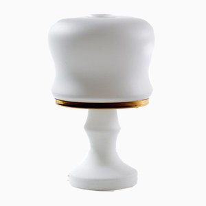 Czech White Glass And Brass Table Lamp from Osvetlovaci Sklo, 1970s-UL-805894