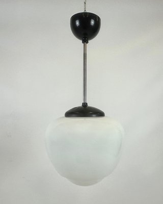 Czech White Milk Glass and Bakelite Pendant Lamp from Napako, 1940s-ZCY-2035679