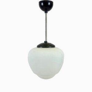 Czech White Milk Glass and Bakelite Pendant Lamp from Napako, 1940s-ZCY-2035679