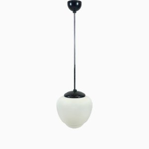 Czech White Milk Glass and Bakelite Pendant Lamp from Napako, 1940s-ZCY-2035680