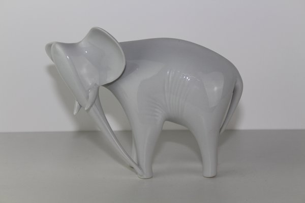 Czech White Porcelain Elephant from Royal Dux, 1960s-ZWH-796623