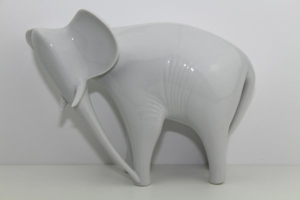 Czech White Porcelain Elephant from Royal Dux, 1960s-ZWH-796623