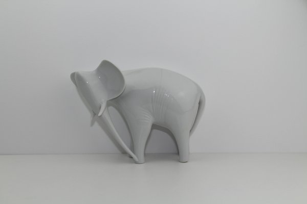 Czech White Porcelain Elephant from Royal Dux, 1960s-ZWH-796623