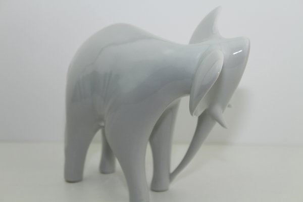 Czech White Porcelain Elephant from Royal Dux, 1960s-ZWH-796623