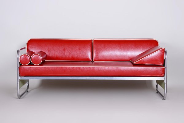 Czechian Bauhaus Sofa in Leather and Chrome from Vichr & Spol, 1930s-WHY-1231880