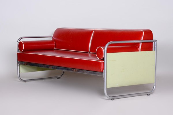 Czechian Bauhaus Sofa in Leather and Chrome from Vichr & Spol, 1930s-WHY-1231880