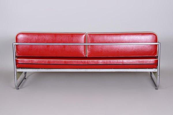 Czechian Bauhaus Sofa in Leather and Chrome from Vichr & Spol, 1930s-WHY-1231880