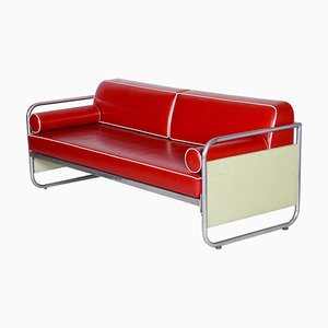 Czechian Bauhaus Sofa in Leather and Chrome from Vichr & Spol, 1930s-WHY-1231880