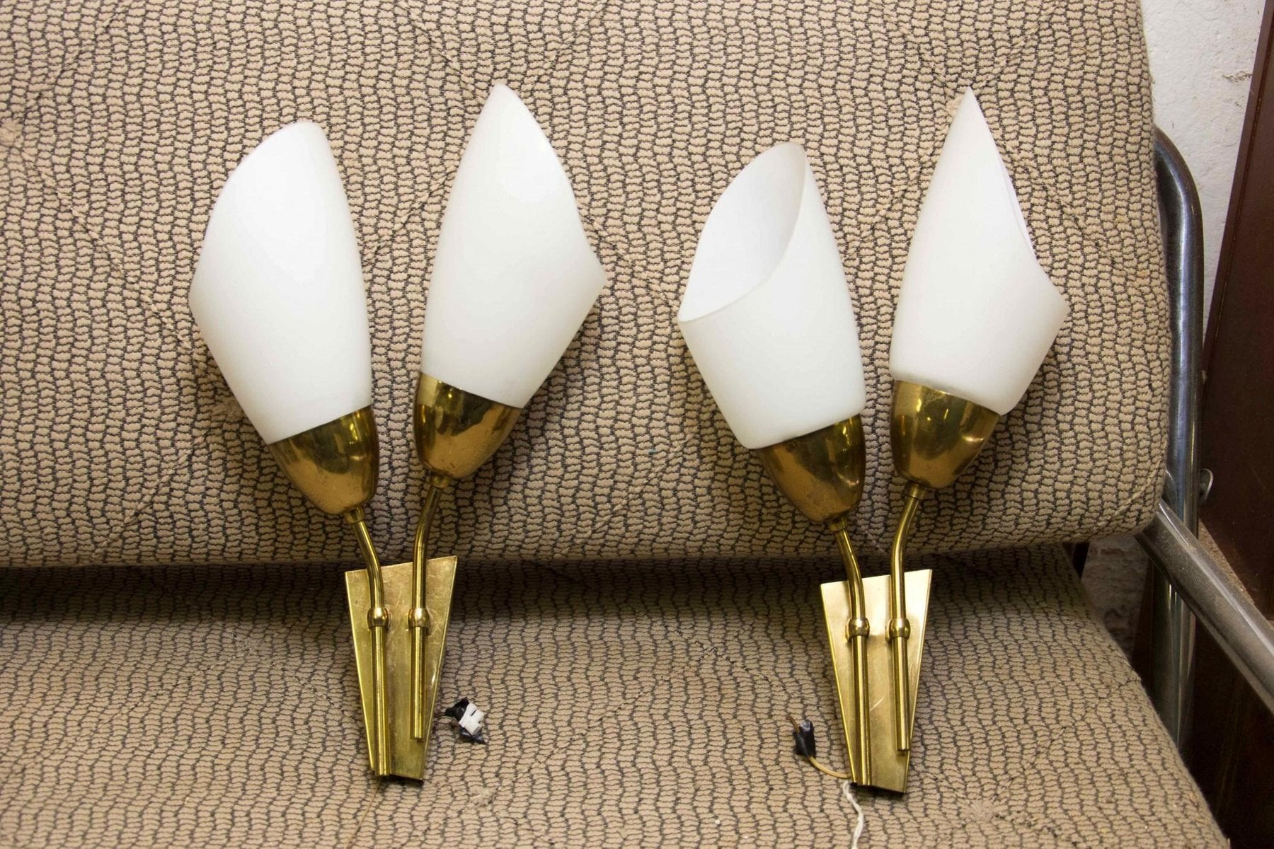 Czechoslovak Brass Wall Lamps by Stanislav Kucera for Kamenicky Senov, 1970s, Set of 2