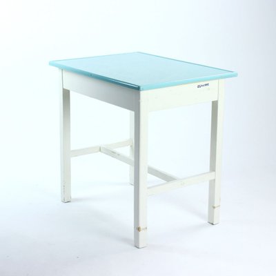 Czechoslovak White & Turquoise Wooden Farm Table, 1950s-UL-909160