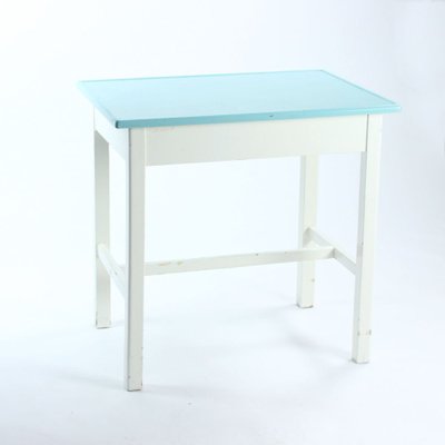 Czechoslovak White & Turquoise Wooden Farm Table, 1950s-UL-909160