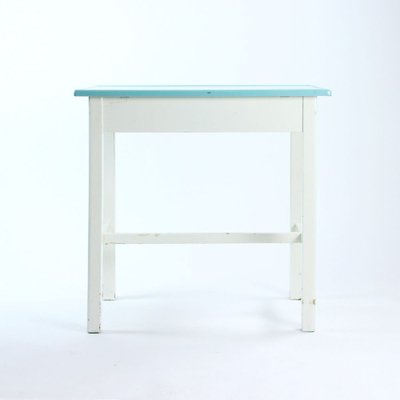 Czechoslovak White & Turquoise Wooden Farm Table, 1950s-UL-909160