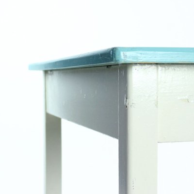 Czechoslovak White & Turquoise Wooden Farm Table, 1950s-UL-909160