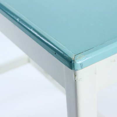 Czechoslovak White & Turquoise Wooden Farm Table, 1950s-UL-909160