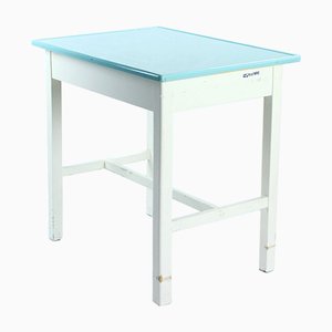 Czechoslovak White & Turquoise Wooden Farm Table, 1950s-UL-909160