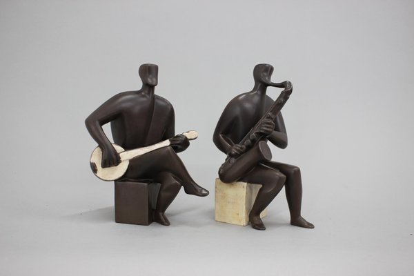 Czechoslovakia Ceramic Figurines of Musicians, 1970s-TZ-1281325