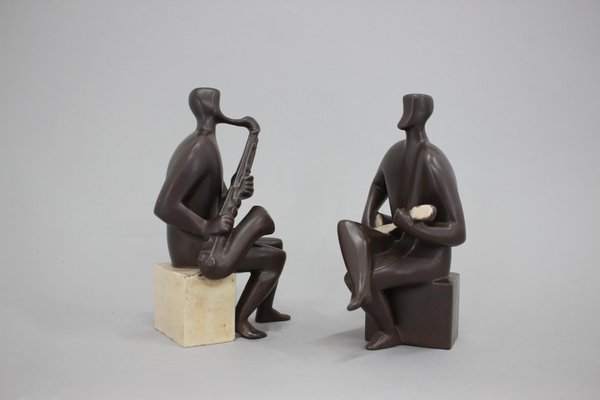 Czechoslovakia Ceramic Figurines of Musicians, 1970s-TZ-1281325