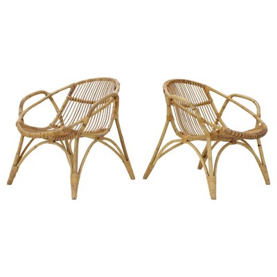 Czechoslovakia Lounge Chairs in Rattan by Alan Fuchs, 1960s, Set of 2-TZ-1383606