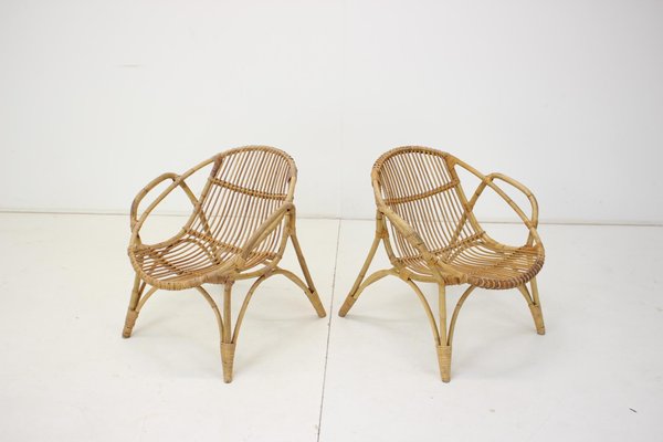 Czechoslovakia Lounge Chairs in Rattan by Alan Fuchs, 1960s, Set of 2-TZ-1383606