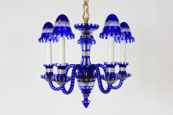 Czechoslovakian Blue Glass Chandelier, 1940s-TZ-562745