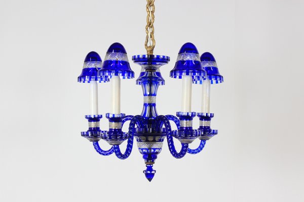 Czechoslovakian Blue Glass Chandelier, 1940s-TZ-562745