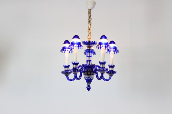 Czechoslovakian Blue Glass Chandelier, 1940s-TZ-562745