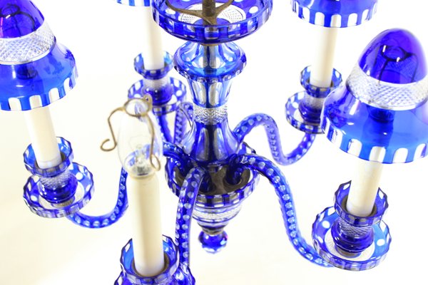 Czechoslovakian Blue Glass Chandelier, 1940s-TZ-562745