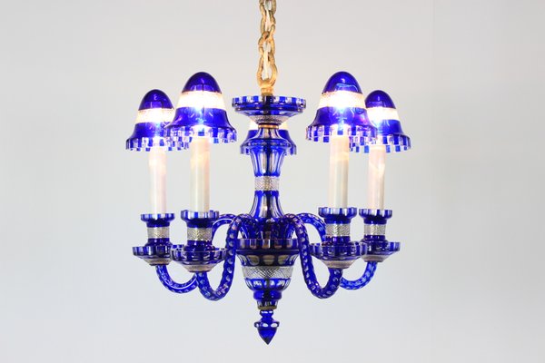 Czechoslovakian Blue Glass Chandelier, 1940s-TZ-562745