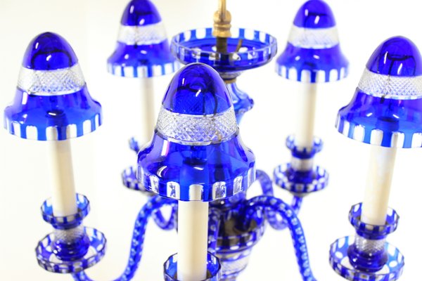 Czechoslovakian Blue Glass Chandelier, 1940s-TZ-562745