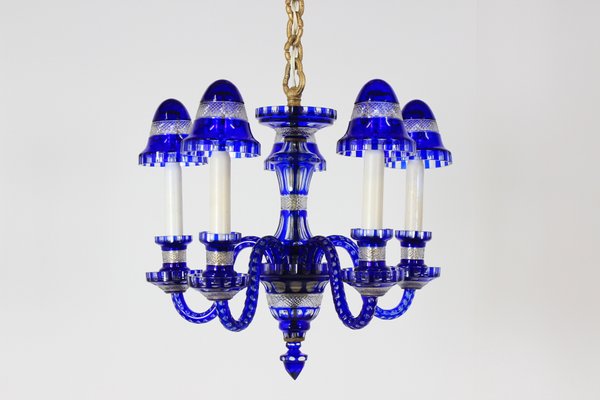 Czechoslovakian Blue Glass Chandelier, 1940s-TZ-562745