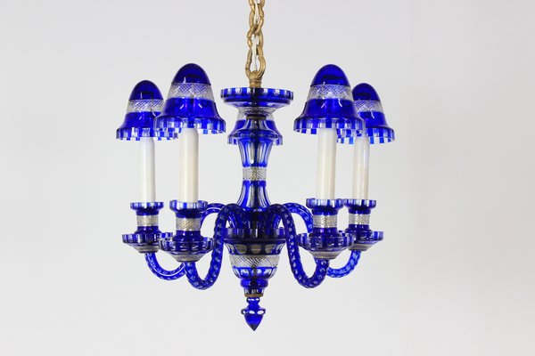 Czechoslovakian Blue Glass Chandelier, 1940s-TZ-562745