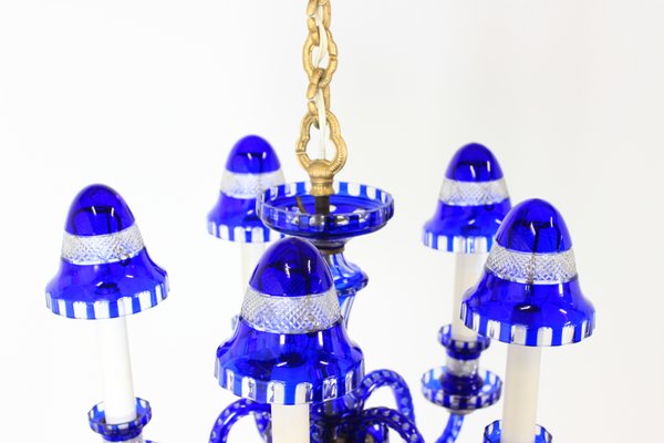 Czechoslovakian Blue Glass Chandelier, 1940s-TZ-562745