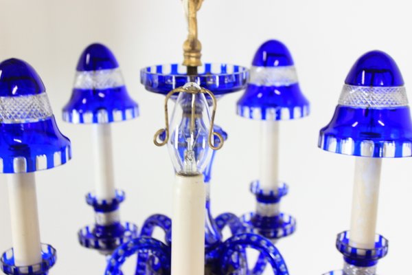 Czechoslovakian Blue Glass Chandelier, 1940s-TZ-562745